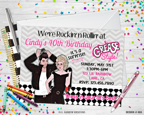 886 | Grease Party Invitation & Thank You Card