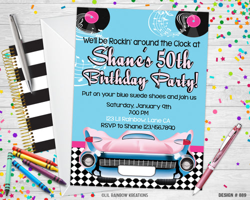 889 | 1950's Chevy Party Invitation & Thank You Card