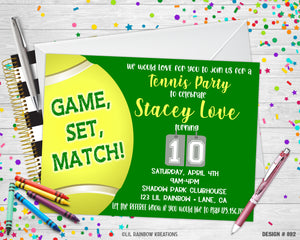 892 | Tennis Party Invitation & Thank You Card