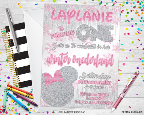 893-2 | Minnie Mouse Wonderland Party Invitation & Thank You Card