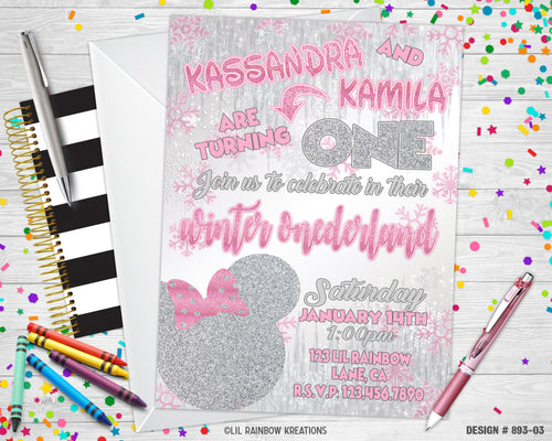 893-3 | Minnie Mouse Wonderland Party Invitation & Thank You Card