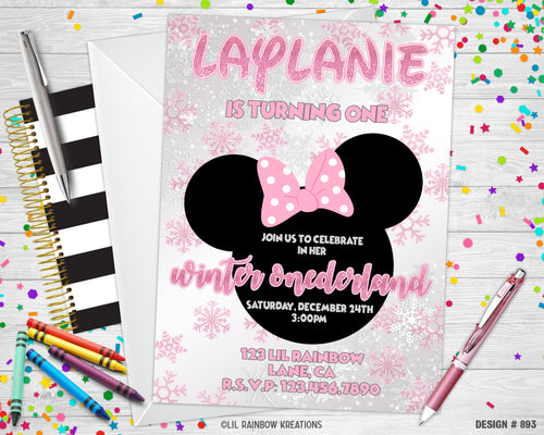 893 | Minnie Mouse Wonderland Party Invitation & Thank You Card