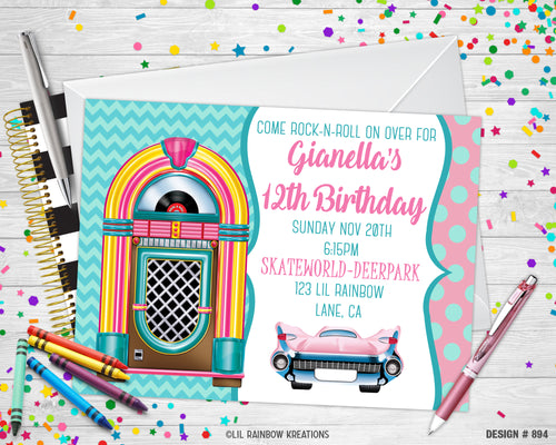 894 | 1950's Chevy Party Invitation & Thank You Card