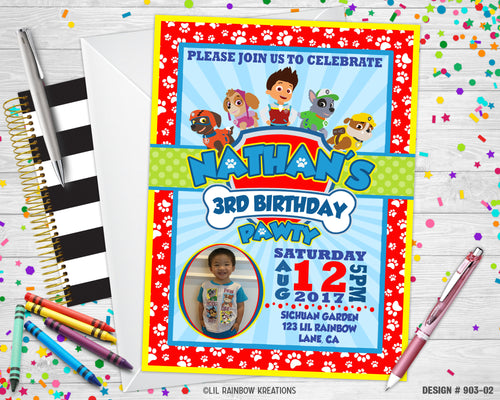 903-2 | Paw Patrol Party Invitation & Thank You Card