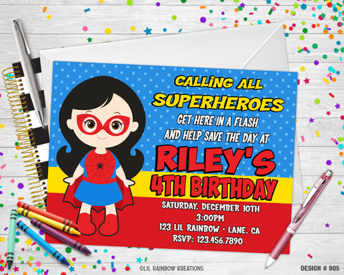 905 | Spider Girl Party Invitation & Thank You Card