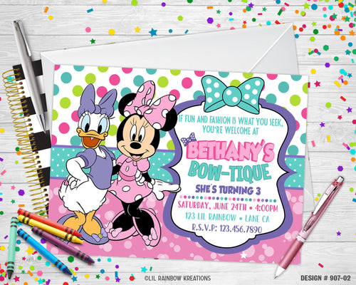907-2 | Minnie's Bowtique Party Invitation & Thank You Card