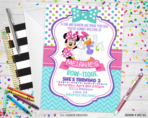 907-3 | Minnie's Bowtique Party Invitation & Thank You Card