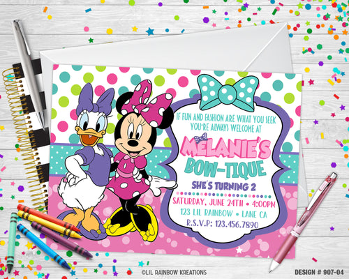 907-4 | Minnie's Bowtique Party Invitation & Thank You Card