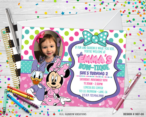 907-6 | Minnie's Bowtique Party Invitation & Thank You Card