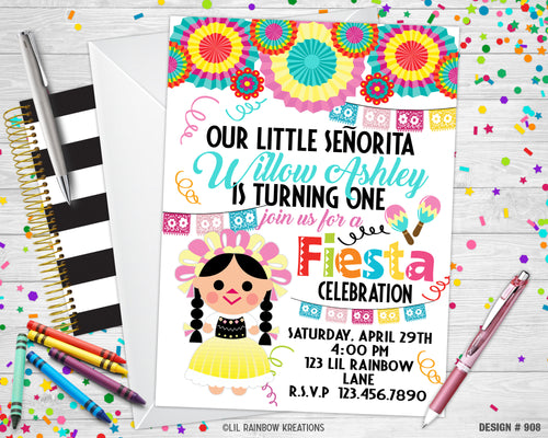 908 | Mexican Doll Party Invitation & Thank You Card