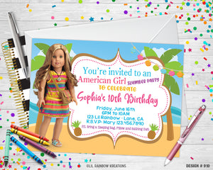 910 | American Girl Doll Party Invitation & Thank You Card