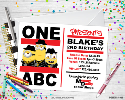 918 | Minions One Abc Party Invitation & Thank You Card