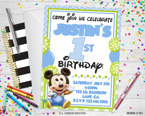 921 | Baby Mickey Mouse Party Invitation & Thank You Card
