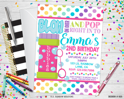 925 | Bubbles Party Invitation & Thank You Card