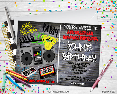 927 | Funky Fresh Hip Hop Party Invitation & Thank You Card