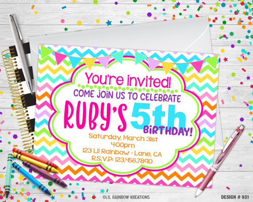 931 | Rainbow Party Invitation & Thank You Card