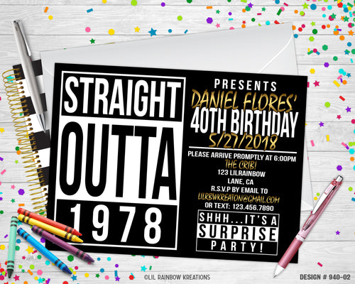 940-2 | Straight Outta Compton Party Invitation & Thank You Card