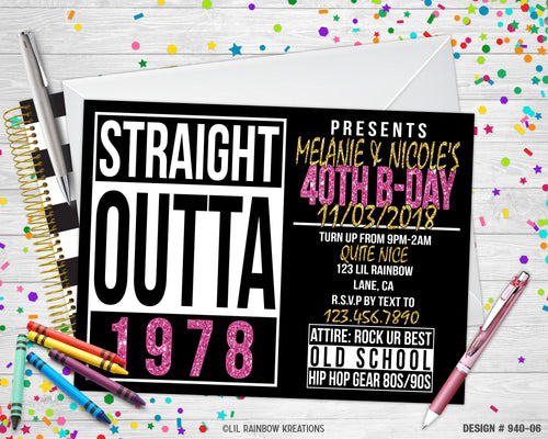 940-6 | Straight Outta Compton Party Invitation & Thank You Card
