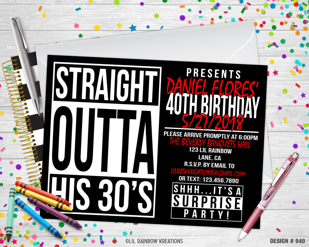 940 | Straight Outta Compton Party Invitation & Thank You Card