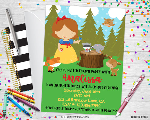 946 | Princess Snow White Party Invitation & Thank You Card