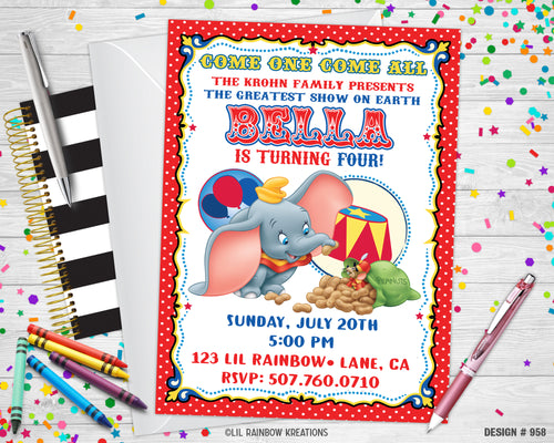 958 | Dumbo Party Invitation & Thank You Card