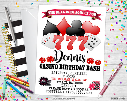 961 | Casino Party Invitation & Thank You Card