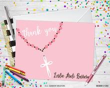 Load image into Gallery viewer, 284 | Pink Rosary First Communion Party Invitation &amp; Thank You Card