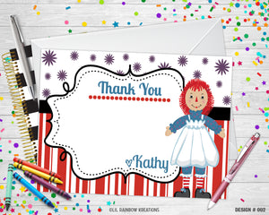 002 | Raggedy Doll Party Invitation & Thank You Card