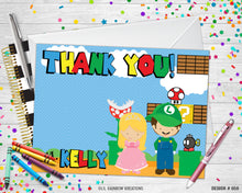 Load image into Gallery viewer, 056 | Princess Peach &amp; Luigi Party Invitation &amp; Thank You Card