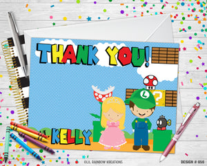 056 | Princess Peach & Luigi Party Invitation & Thank You Card