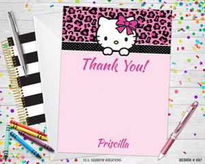 087 | Leopard Print Hello Kitty Baby Shower Invitation & Thank You Card