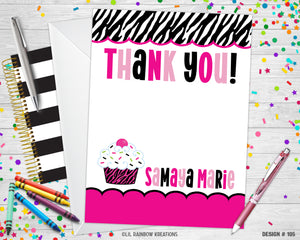 105 | Zebra Print Cupcake Party Invitation & Thank You Card