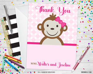 136 | Girl Monkey Baby Shower Invitation & Thank You Card