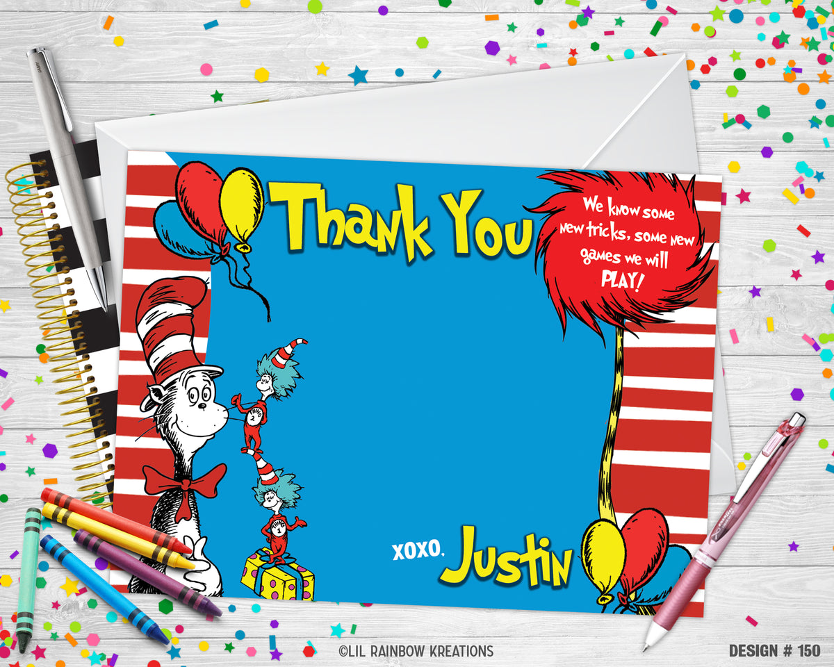 150 | The Cat In The Hat Party Invitation & Thank You Card – Little ...