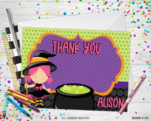 Load image into Gallery viewer, 215 | Cute Witch Costume Party Invitation &amp; Thank You Card