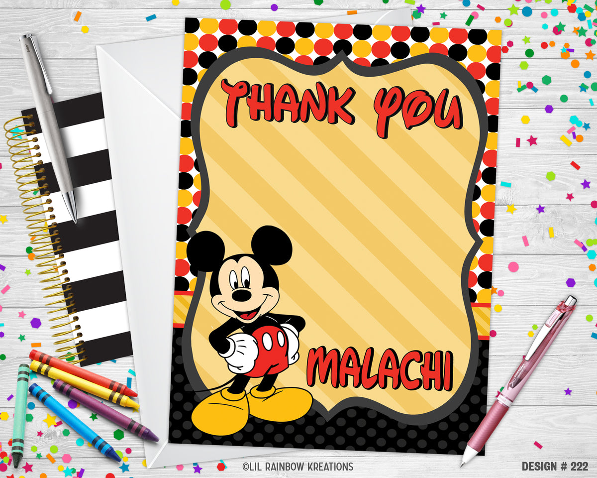 222 | Mickey Mouse Party Invitation & Thank You Card – Little Rainbow ...