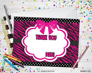 227 | Zebra Print & Hot Pink Party Invitation & Thank You Card