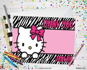 231 | Zebra Print Hello Kitty Party Invitation & Thank You Card