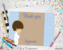 Load image into Gallery viewer, 288 | Blue Damask First Communion Party Invitation &amp; Thank You Card