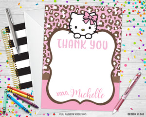 346 | Leopard Print Hello Kitty Party Invitation & Thank You Card