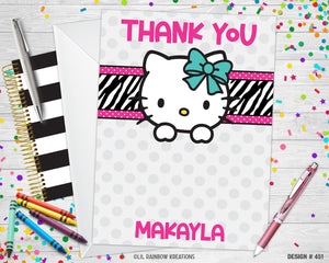 451 | Zebra Print Hello Kitty Party Invitation & Thank You Card