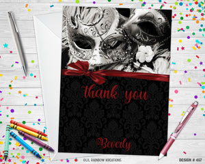 457 | Masquerade Party Invitation & Thank You Card