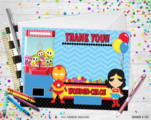 767 | Wonder Woman & Iron Man Party Invitation & Thank You Card