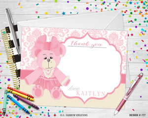 777 | Pink Teddy Bear Baby Shower Invitation & Thank You Card