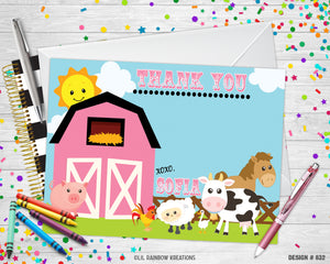 832 | Farm Animals Party Invitation & Thank You Card