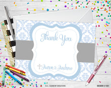 Load image into Gallery viewer, 851-2 | Blue Damask First Communion Party Invitation &amp; Thank You Card