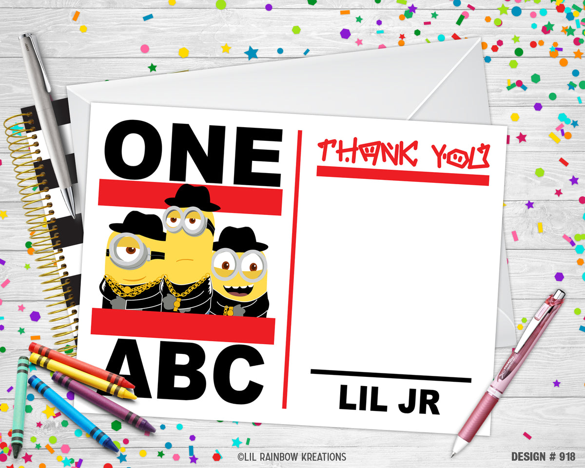 918 | Minions One Abc Party Invitation & Thank You Card – Little ...