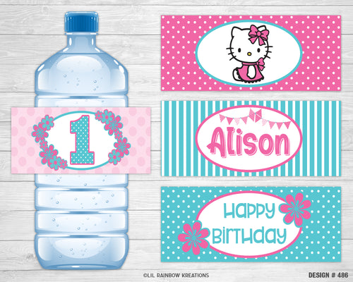 WBW-486 | Pink Hello Kitty Water Bottle Labels